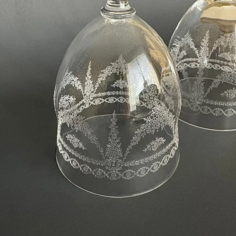 Set of 2 Antique Vintage Needle Etched Water Glass Crystal Cascade Czc1 1920s - Picture 7 of 9